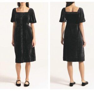 J. Crew Black Velvet Midi Dress Size 4 Puff Sleeves Square Neck NWT Witchy Goth